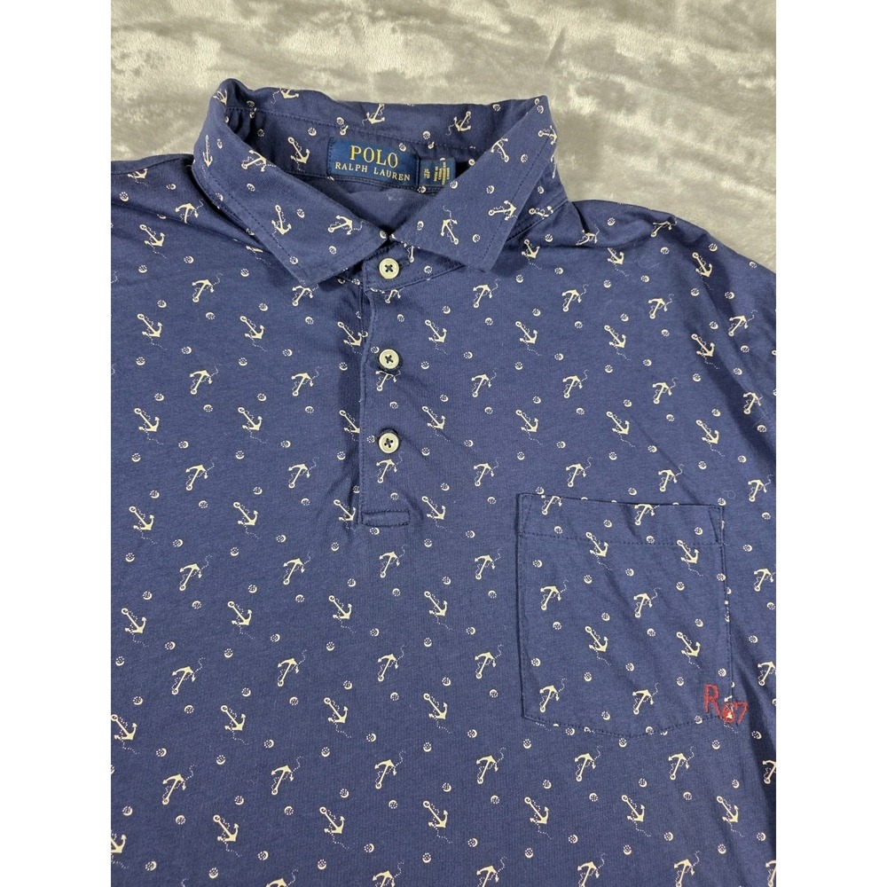 Polo Ralph Lauren Shirt Mens XL Blue Anchor All Over Print Boat Yacht Club R67
